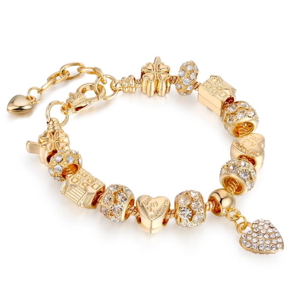 19cm Fit Original Bracelets Gold For Women Bead Bracelet Armband Brass Charm Crystal Beads Bracelet Bangle Holiday Gift