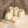 Golden Marble Texture Ceramic Shower Accessories Nordic Modern Five Piece Bathroom Set with Golden Handle Tray Home Decoration