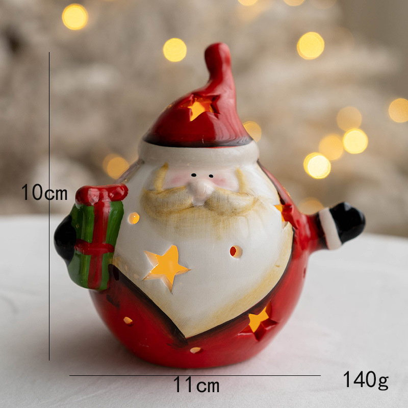 Christmas Decoration Ornament Ceramic Crafts Glowing Candlestick Santa Claus Snowman Elk Mushroom Statue Home Room Shelf Gift