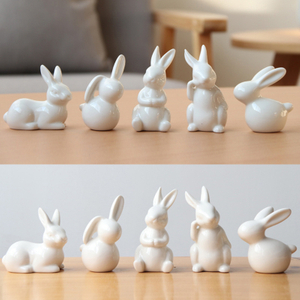 2023 Pure White Easter Animal Miniatures Rabbit Ceramic Figurines Home Decoration China Gift, Modern Statue Desk Ornament