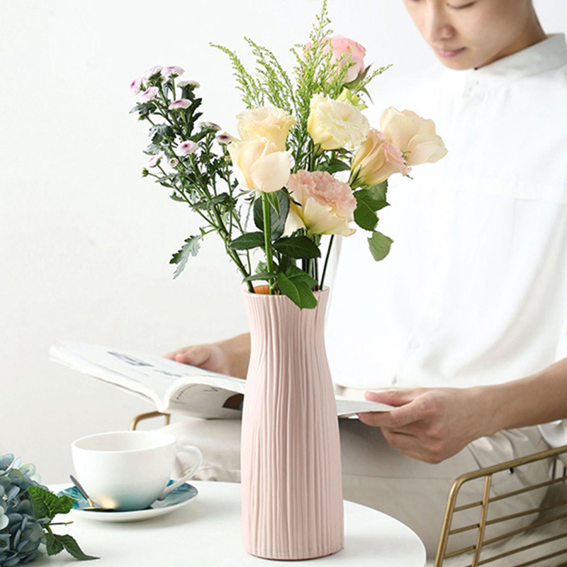 Flower Vase White Imitation Ceramic Flower Pot Decoration Home Plastic Vase Modern Table Decoration Living Room