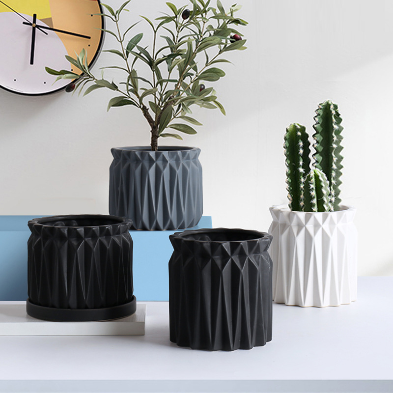 Modern Ceramic Plant Pot with Tray Indoor Outdoor Flower Pot Home Decorative Planter Nordic Plant Pot with Saucer Office Decor