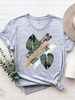 Fashion Women Short Sleeve Clothing Graphic T-shirt Beach Leaf Cute Trend Clothes Casual Basic Tee Top Print T Shirt
