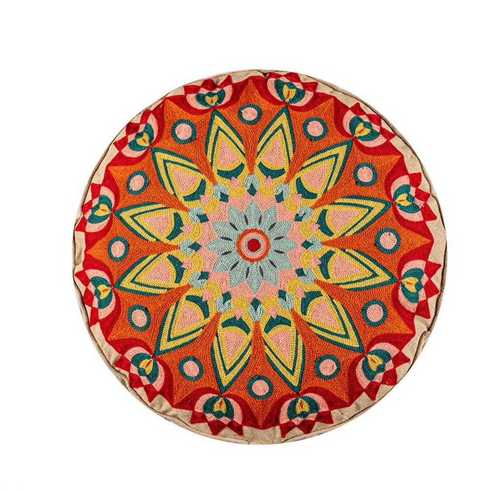 2022 New Top Quality Moroccan Pouf Modern Stool Ottoman Block Print with Embroidery Bohemian Poufs For Living Room Decoration