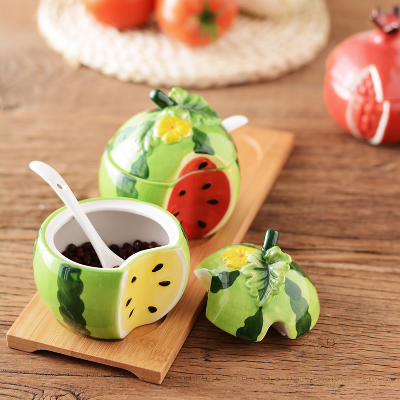 Ceramic Seasoning Jars Cute Lemon Kitchen Supplies Box Salt Shaker Sugar Bowl Household Bottle Storage Jars for Spices Container