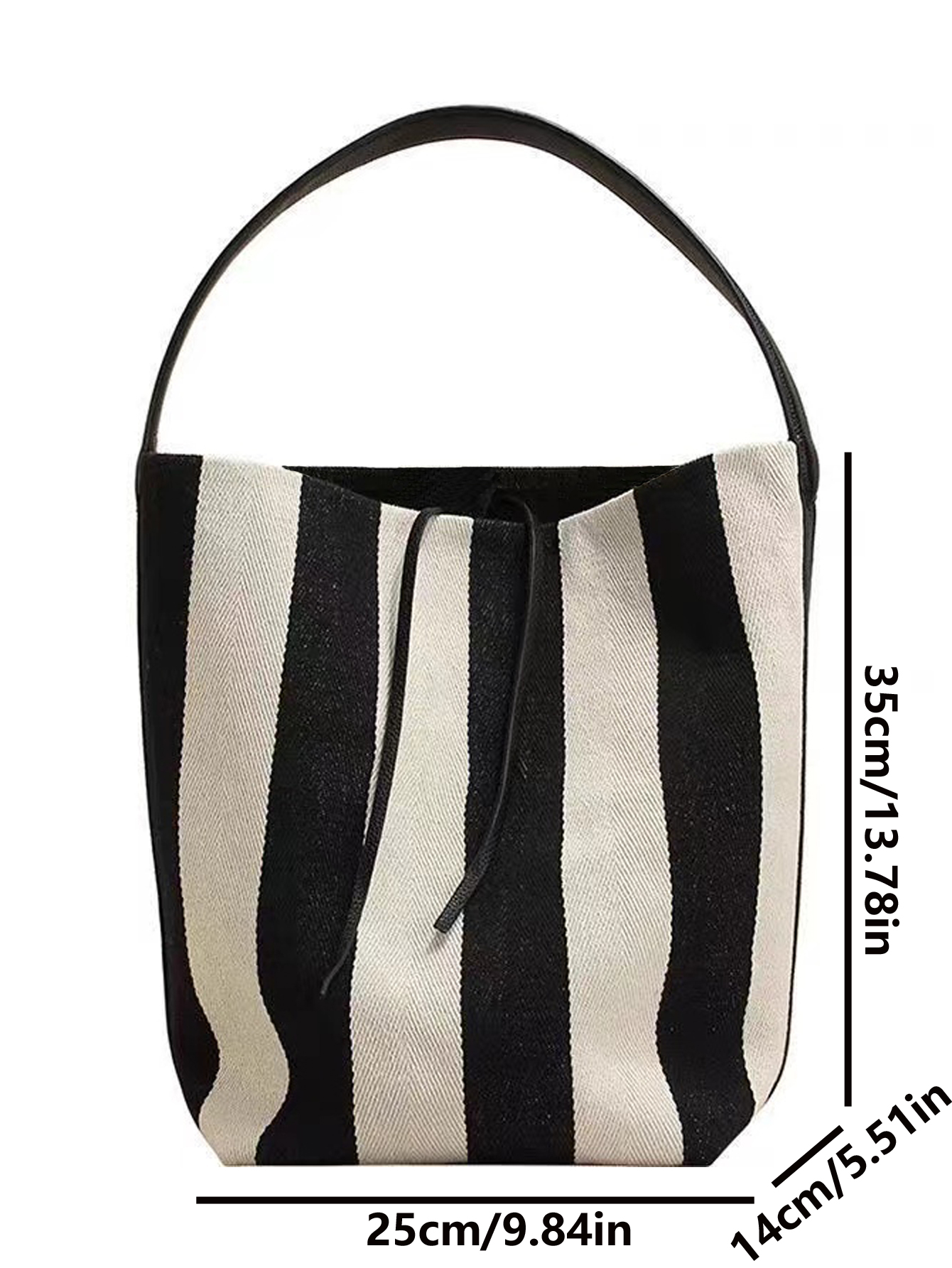 Niche Striped Canvas Bucket Bag for Women, Large Capacity Lazy Style Commuting Tote Bag,2024 New Single Shoulder Large Bag Trend