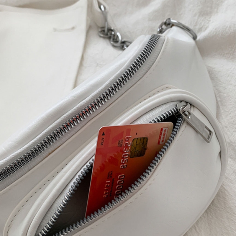 Unisex PU Leather Sling Bag Casual Shoulder Bags Chain Chest Pouch Outdoor Sport Crossbody Satchel Waist Pack