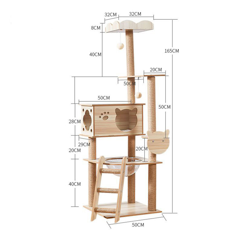 Wholesale Big Luxury Solid Wood Sisal Rope Style Cat House Pet Furniture Cat Trees Modern Wooden Cat Tree Tower
