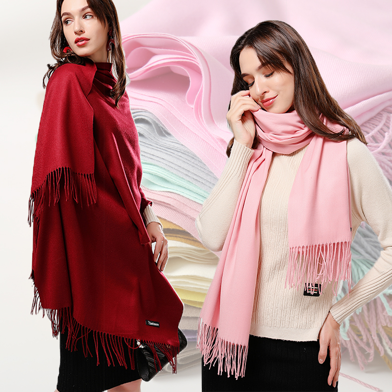 Women Cashmere Scarf Solid Thick Warm Casual Winter Scarves For Ladies Hijabs Pashmina Shawls Wraps Tassel Female Echarpe