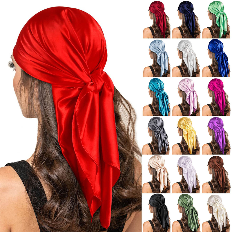 Women Fashion Solid Satin Square Head Scarf Lightweight Neck Scarves Hair Bandana Neckerchief Sweatband Youth Sequin Sweatband