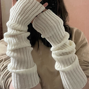 Winter Arm Sleeves For Women Thicken Warm Knitted Arm Warmers Solid Color Long Sleeve Half-finger Glove Gothic Fingerless Mitten