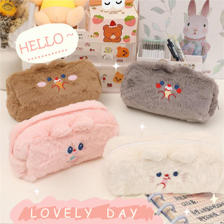 Large Capacity Plush Pencil Case Kawaii Student Multifunctional Stationery Bag Trend Personality Soft Cute Wallet Makeup Bag