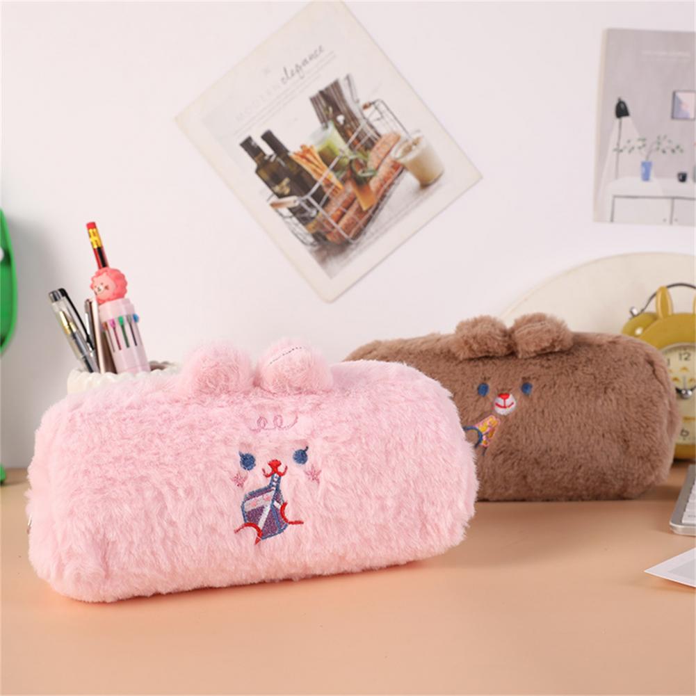 Cute Animal Pen Case Plush Pencil Pouch Stationery Bag Student Rabbit Pattern Pencil Pouch School Lovely Pouch Pencil Holder