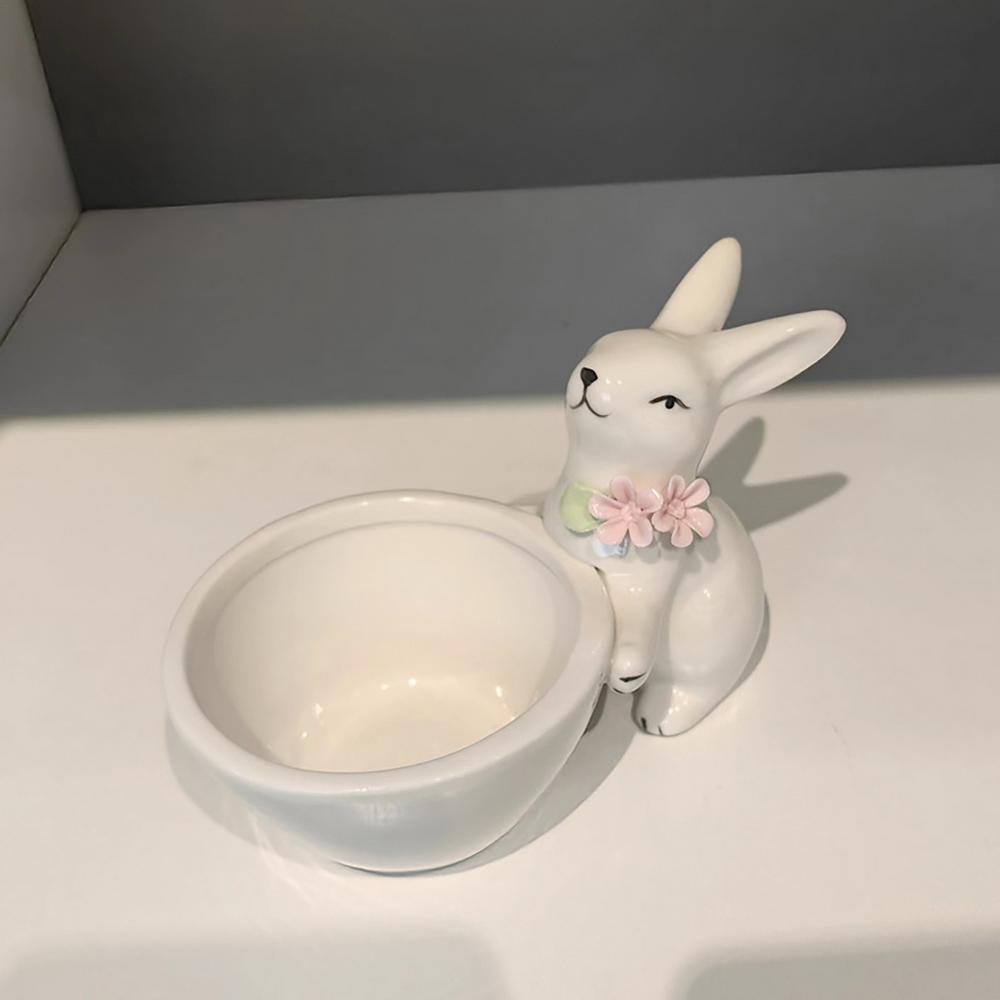 Rabbit Figurines Cute Ceramic Decorative Bunny Snack Serving Bowl Jewelry Holder Tray For Easter Desktop Office Gift Home Decor
