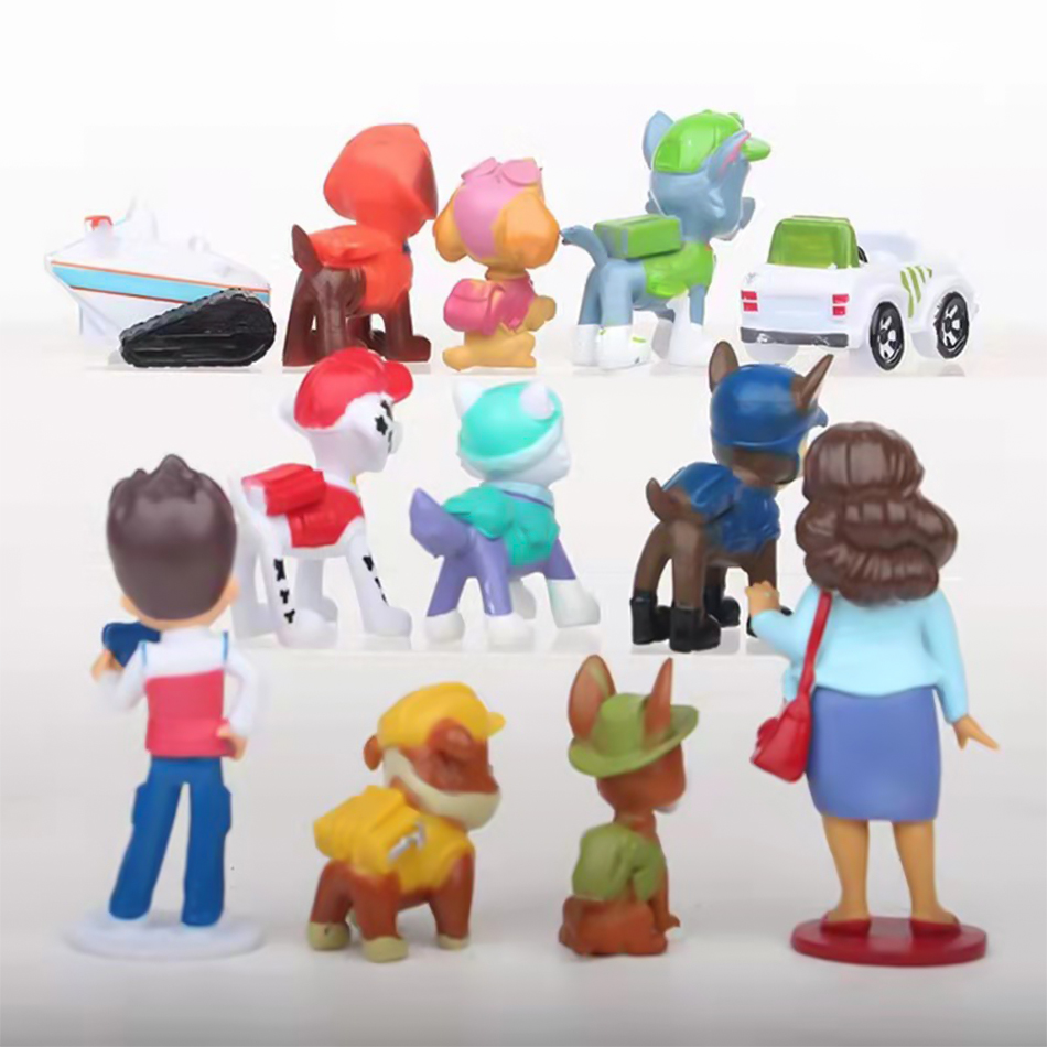 12pcs Paw Patrol Figures Pawed Canina Anime Cartoon PVC Model Doll Toys Car Canine Children Birthday Christmas Gift