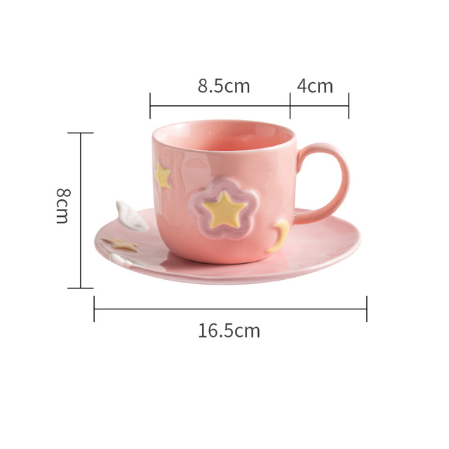 Ceramic Coffee Cup And Saucer Set Star Cup Lovely Afternoon Tea Drinkware Household Breakfast Milk Oatmeal Cup Pastry Dish