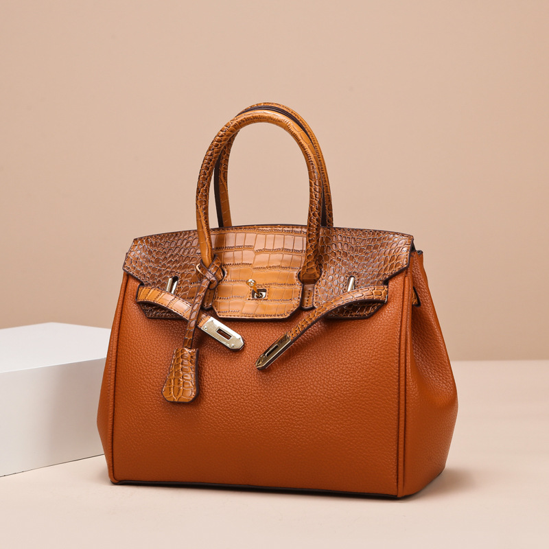 New Business Commuter Fashion Platinum Bag with Crocodile Pattern Splicing Handheld Single Shoulder Diagonal Cross Women's Bag