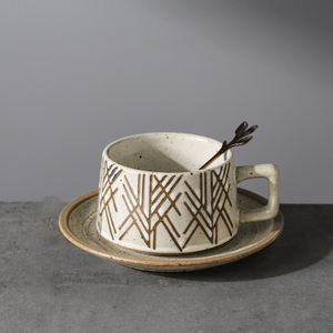 Nordic Travel Cup And Saucer Vintage Ceramic Coffee Cup And Saucer Camping Aesthetic Afternoon Tea Set 