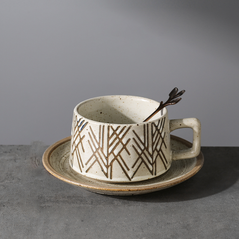Nordic Travel Cup And Saucer Vintage Ceramic Coffee Cup And Saucer Camping Aesthetic Afternoon Tea Set 