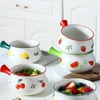 1pc Ceramic Bowl Cute Fruit Printing Soup Bowl Dessert Bowl Soup Crock With Handle Tableware Accessories Kitchen Tools