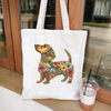 Watercolor Floral Dog Print Canvas Bag Women Fashion Shoulder Totebag Female Shopping Bags Girl Student School Bags Animal Totes