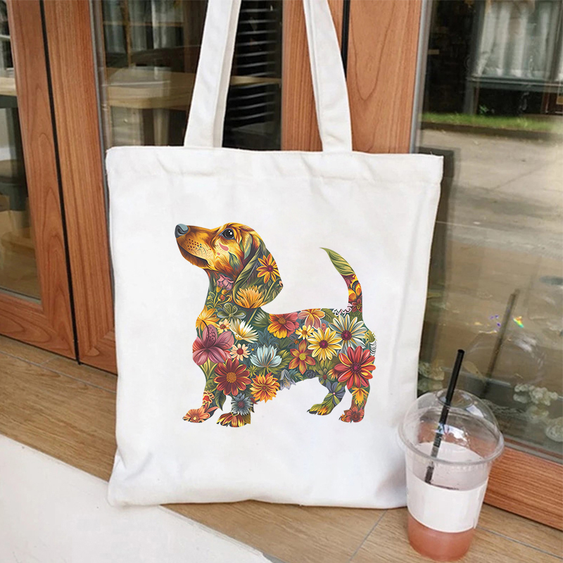 Watercolor Floral Dog Print Canvas Bag Women Fashion Shoulder Totebag Female Shopping Bags Girl Student School Bags Animal Totes