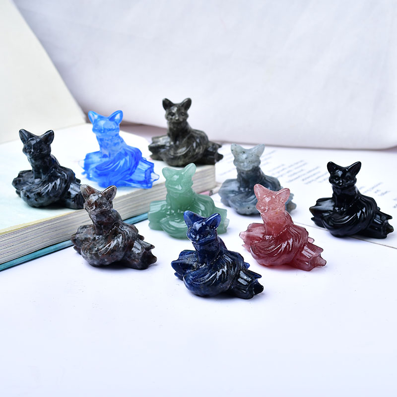 1pc Natural Stone Nine-Tailed Fox Carving, Home Decoration, Party Decoration, Desktop Decoration, Crystal Gift