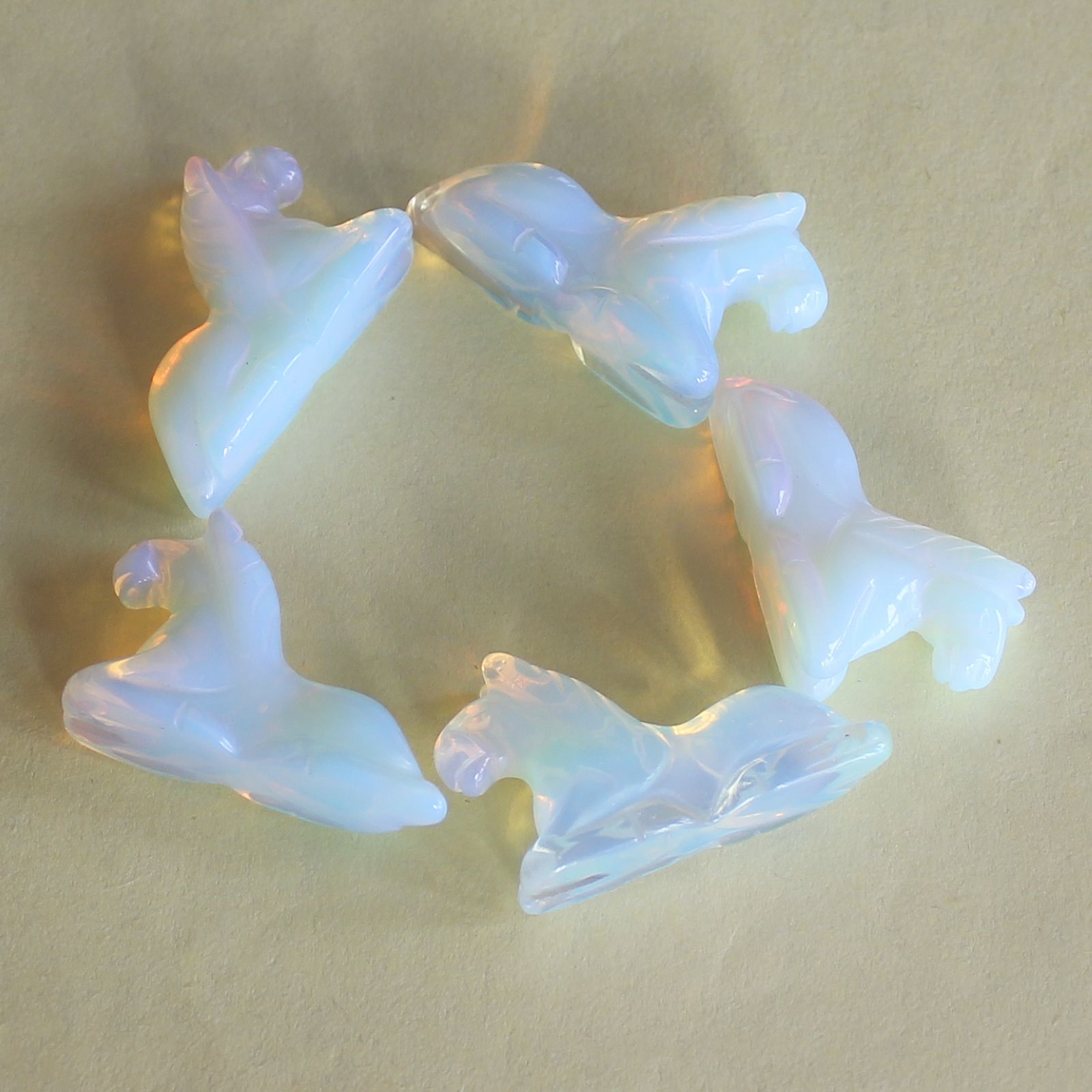 Hand Carved Gemstone Crystal White Opalite Black Obsidian Horse Figurine Animal Carving