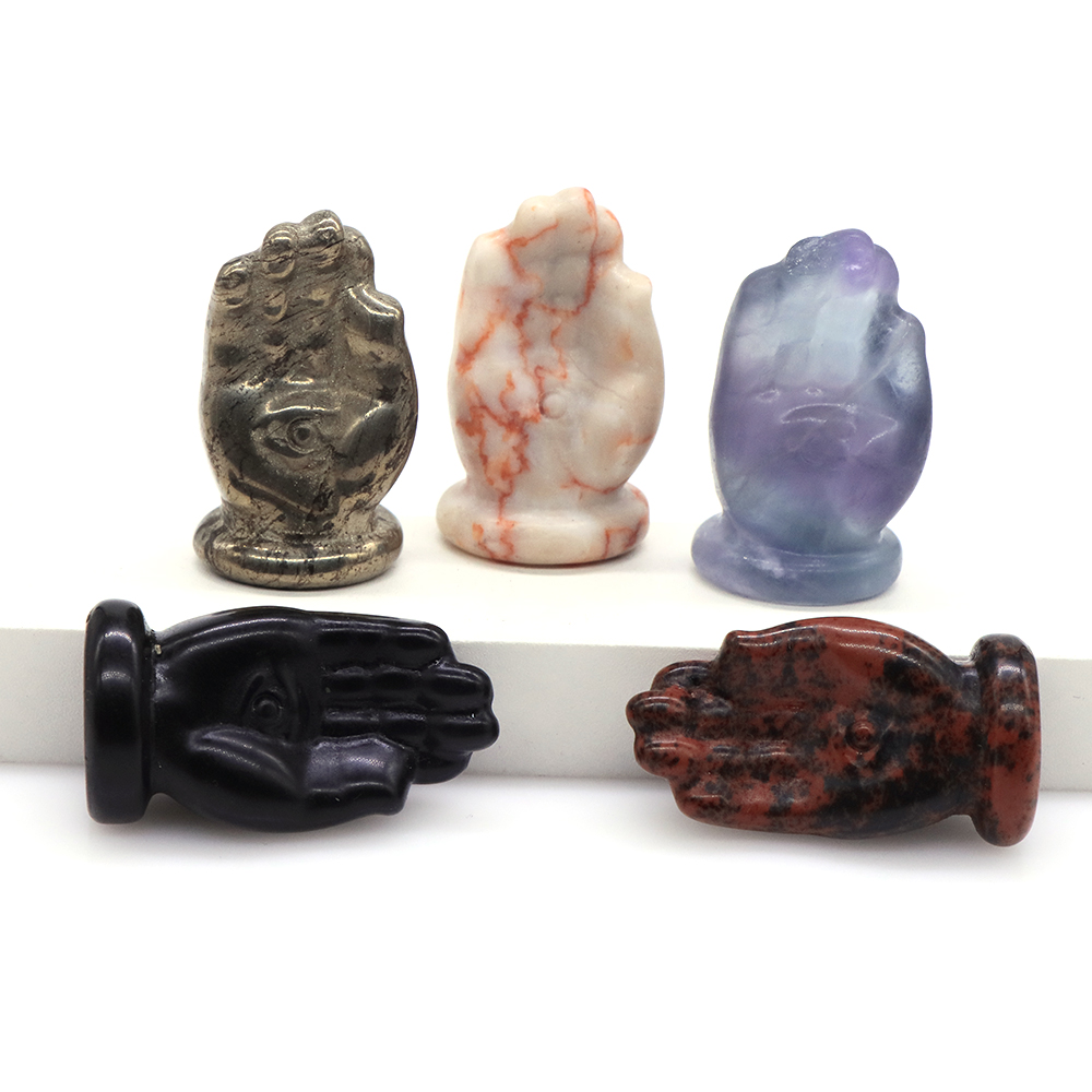 Evil Eye Hand Statues Natural Stone Carved Gemstone Home Decoration Reiki Wicca Crystal Hamsa Hand of God Figurine Gift 1.6 in