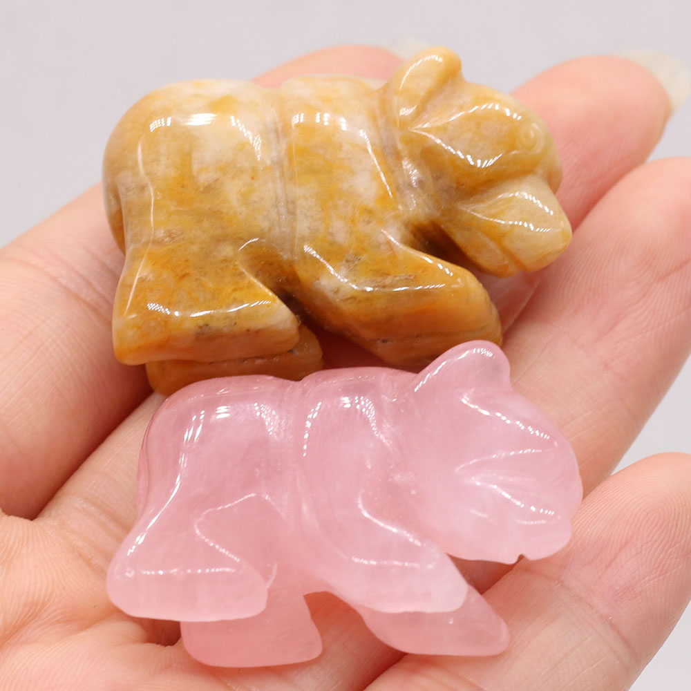 Natural Crystal Healing Stones Bear Figurine Statue Carved Crafts Jewelry Home Office Tabletop Trinket Decoration Room Ornaments