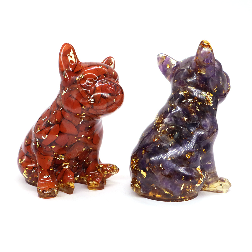 Bulldog Statue Natural Tumbled Stone And Resin Dog Figurine Crafts Room Ornament Minerals Home Decoration Christmas Present 76mm
