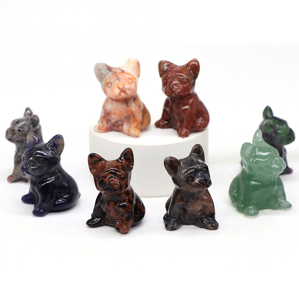 Ferocious BullDog Statue with Natural Stone Crystal Carved Dog Figurine Gemstone Crafts Home Decoration Christmas Present 1.2"