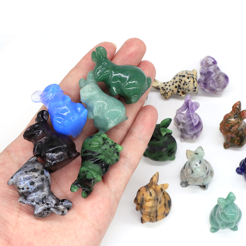 1.5" Rabbit Figurine Natural Stone And Crystals Rose Quartz Carving Animals Statue Healing Gemstone Craft Gift Home Decoration