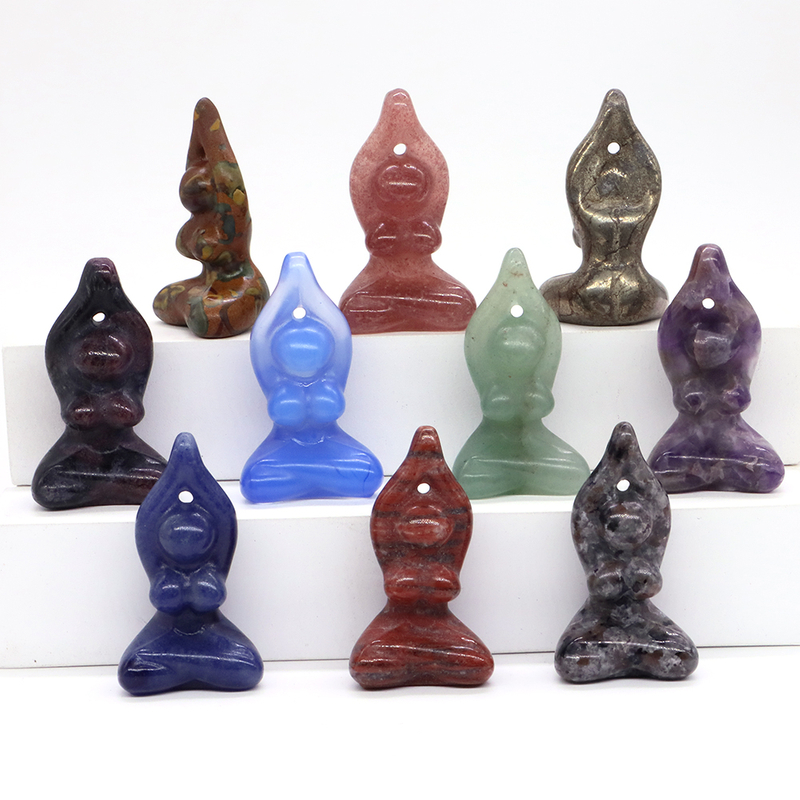 Yoga Goddess Statue for Bedroom Decor Natural Healing Crystal Carved Abstract Art Craft Reiki Meditation Figurine Wholesale 1.5"