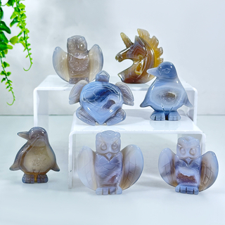 1PC Natural Agate Unicorn,Owl,Turtle,Penguin Natural Crystal，Mineral Collectible Specimen，Small Ornament Decor Art Carving