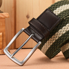Fashion Casual Stretch Woven Belt With Leather Tip Top Elastic Belts For Men Jeans Mixed Color Braided Strap Zinc Alloy Buckle