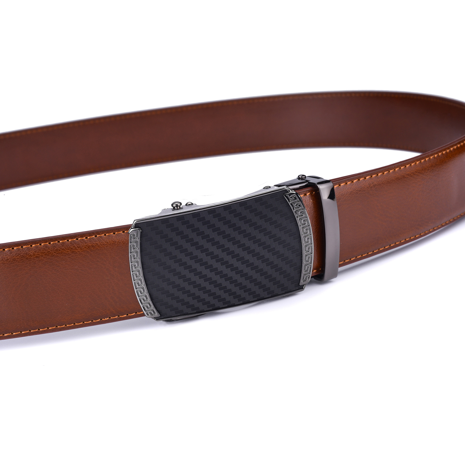 Men's Leather Ratchet Automatic Buckle Belt Suitable with Formal Casual Trousers