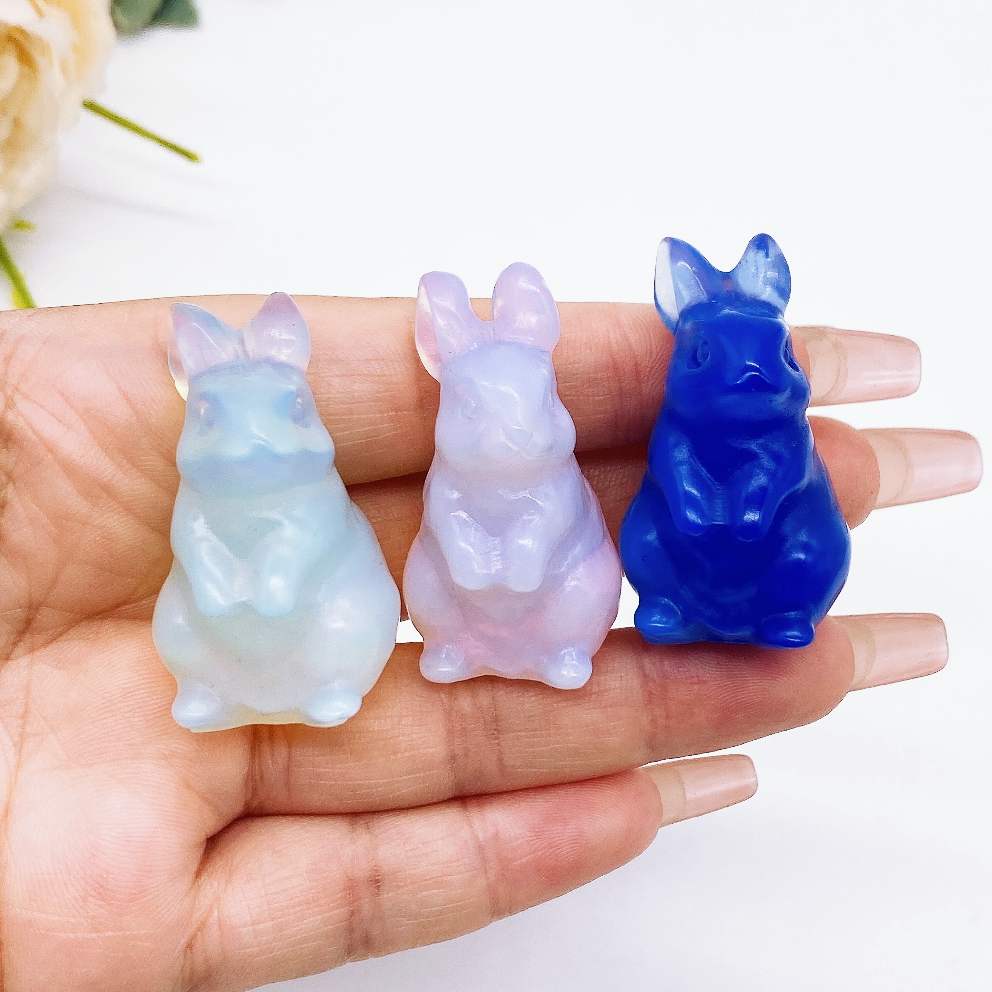 1.5'' Rabbit Natural Stone Carved Amethyst Crystal Quartz Animal Figurine Healing Home Decor Gemstone Child Gift Room Ornament