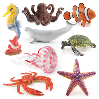 Ocean Animal Model: Little White Whale, Clown Fish, Octopus, Starfish, Pink Jellyfish, Underwater Biological Toy