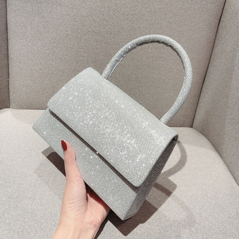 New Silver Bright Silk Evening Bag Women Elegant Fashion Banquet Clutch Chain Shoulder Bags Luxury Purse Female Handbag
