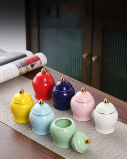 Gold Plated Tea Canister Sealed Ceramic Storage Jar with Lids Porcelain Coffee Container Desk Decoration Tea Cans Candy Pots