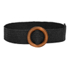 Vintage Waist Belt Round Wooden Smooth Buckle Fake Straw Wide Belt