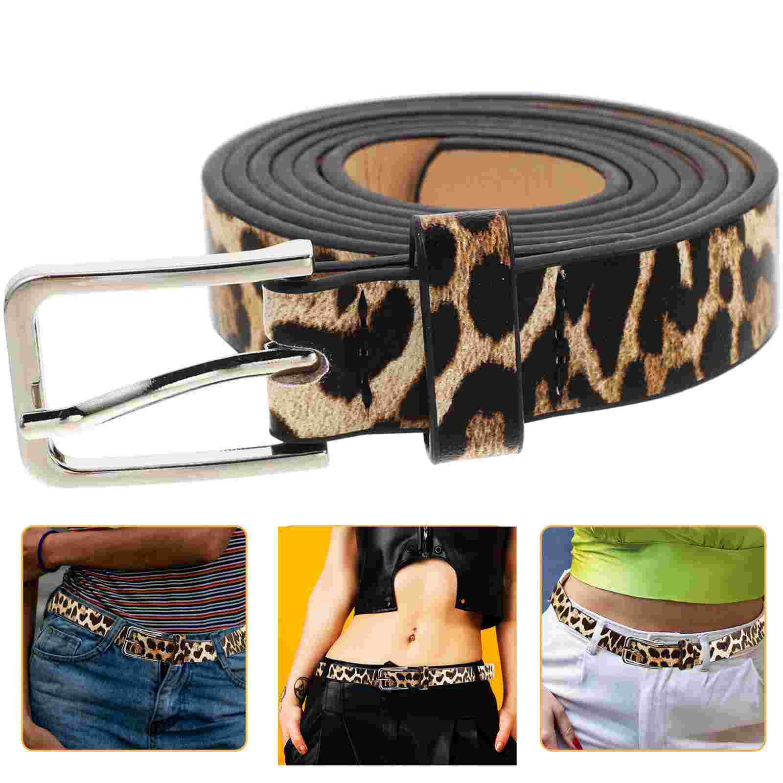 PU Belt Leopard Style Womens Waist Belt Artificial Horse Hair Belts with Alloy Buckle ( Light Brown )