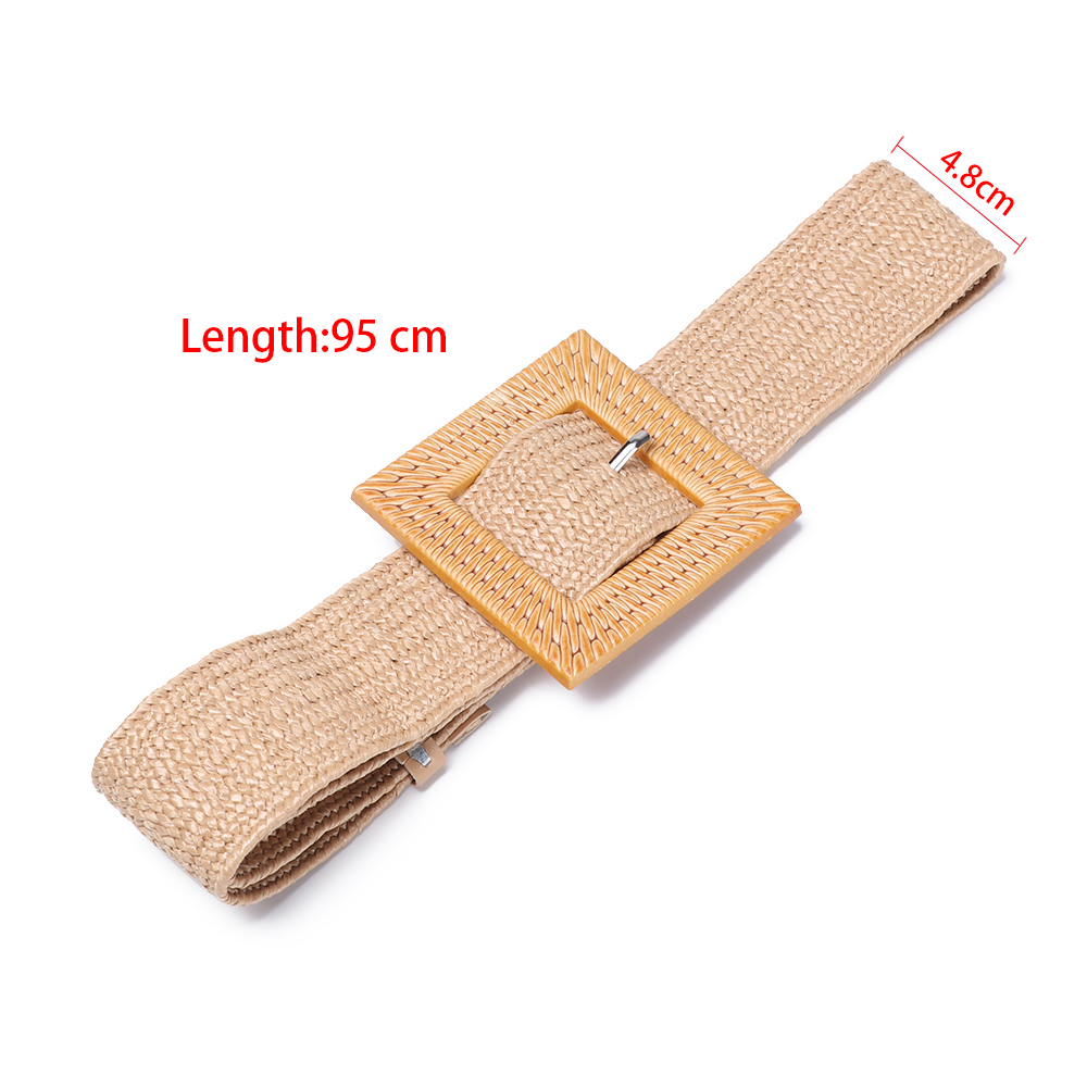 1Pc PP Straw Wide Wooden Buckle Straw Belt Casual Elastic Waist Chain Jade Clasp Belly Necklace Fashion Body Jewelry Accessories