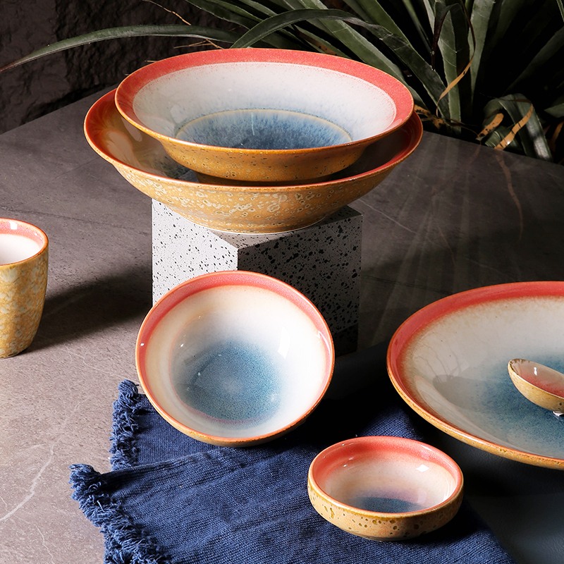 Japanese Style Customized Rice Noodle Ramen Bowls Set Colored Glaze Serving Bowls Ceramic Ramen Noodle Bowl Set