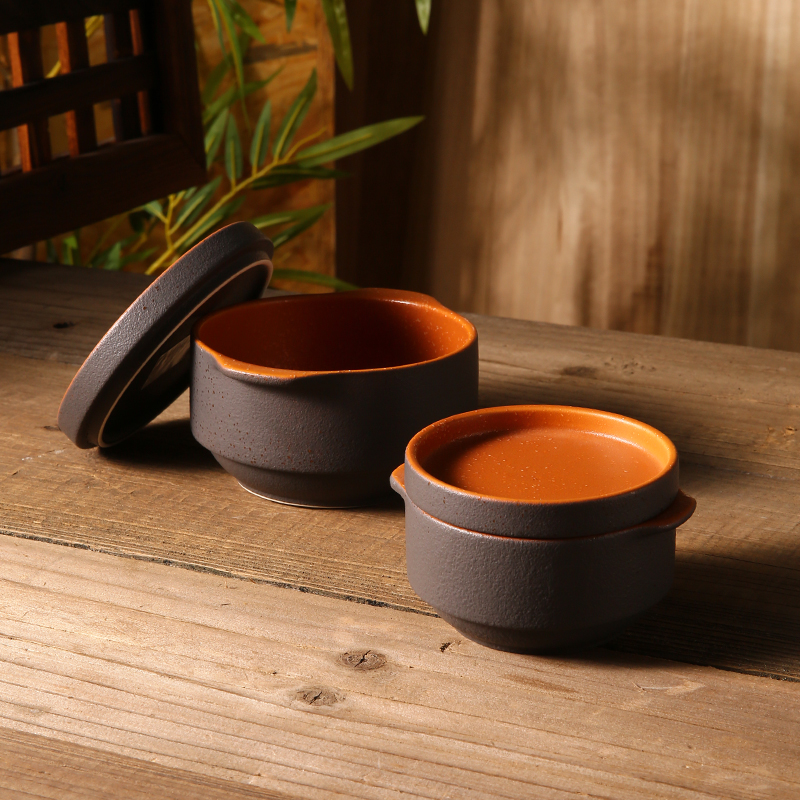 Japanese custom ceramic bowl with cover active glaze brown soup bowl cup and saucer ceramic salad ceramic bowl set