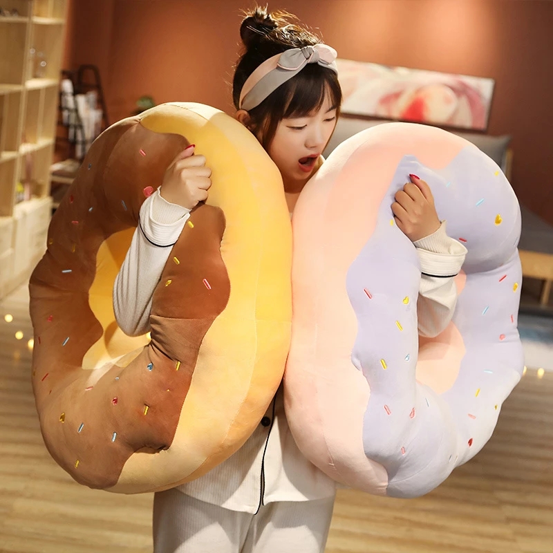 45/70cm Kawaii Plush Donut Pillow Cartoon Simulation Food Plush Toy Doll Chair Sofa Cushion Floor Mat Gift for Lovers Kids