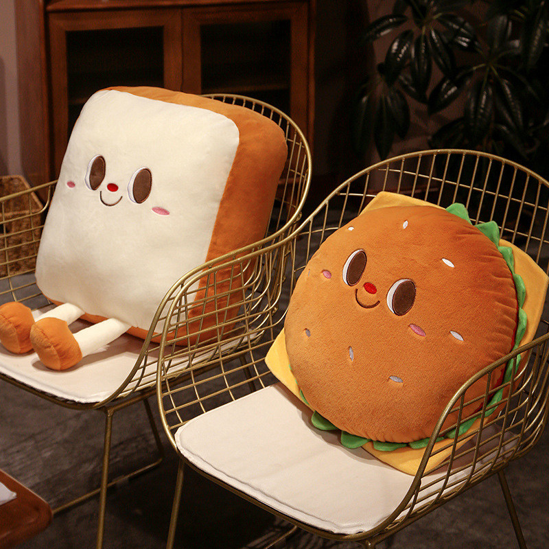 Funny Toast Bread Plush Pillow Cartoon Hamburger Stuffed Plushies Cushion Soft Decorative Pillows for Baby Girls Home Sofa Car