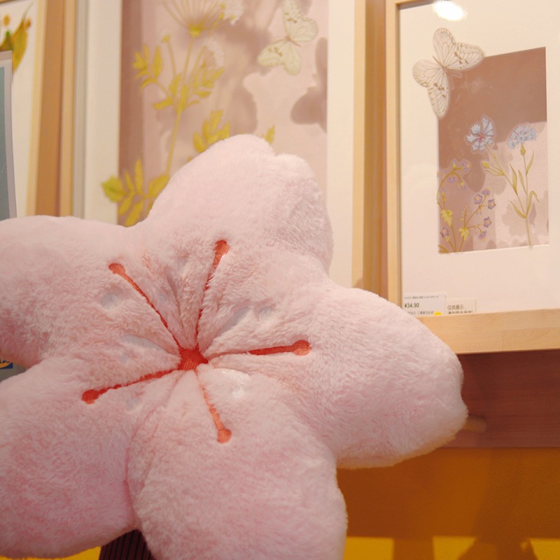  New Pink Sakura Plush Pillow Kawaii Flowers Plush Pillow Mat Lifelike Soft Cherry Blossom Cushion Plushie Props