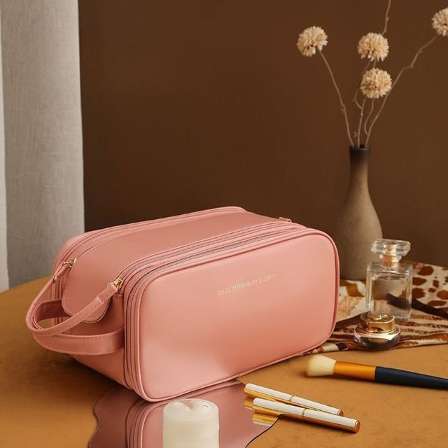 New PU Leather Cosmetic Bag Waterproof Multi-function Storage Bags Double Zipper Large Capacity Storage Tool with Handle Travel